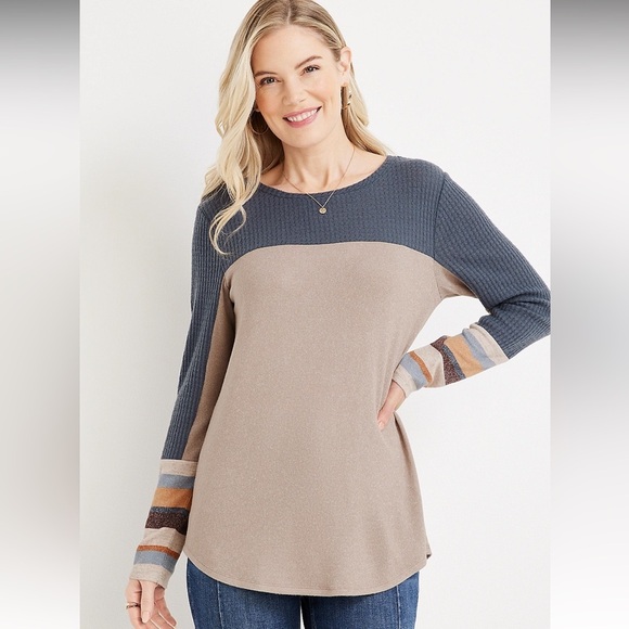 2/$10 Waffle Colorblock Mixer Tee - Picture 1 of 5